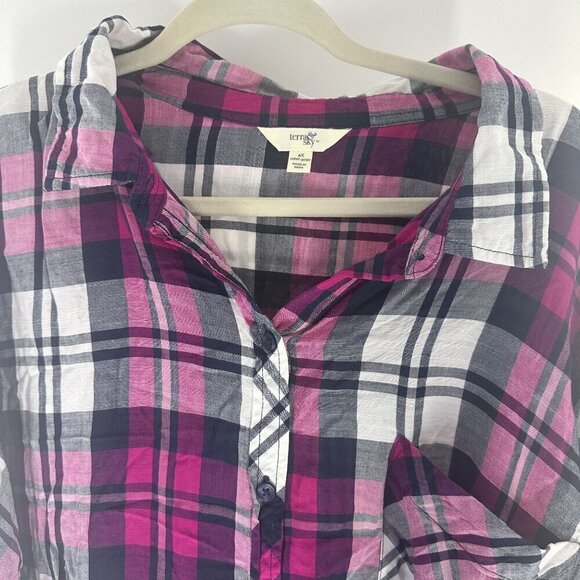 Terra & Sky Womens Plus Size Plaid Button-Up Shirt 4X 28W-30W - Picture 6 of 9